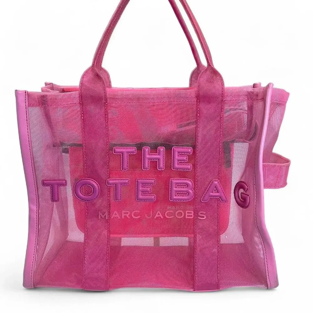 Marc Jacobs Bubblegum Pink Mesh Leather Medium The Tote Bag 2way Kawaii Beach - Picture 2 of 6